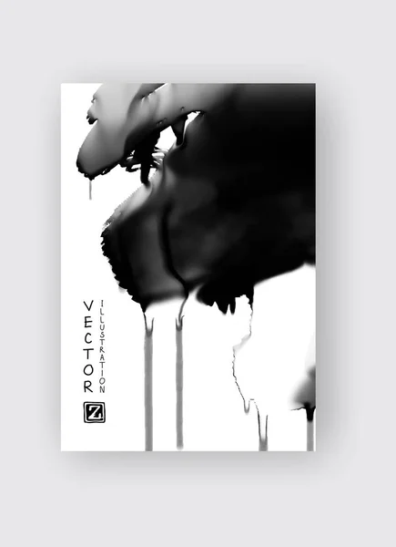 Pennellata inchiostro nero su sfondo bianco. Stile giapponese. — Vettoriale Stock