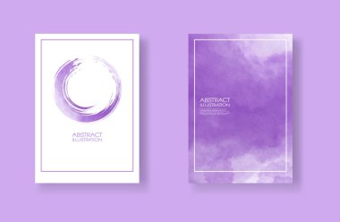 Suluboya elementli kartlar hazır. Mor arkaplanda elle çizilmiş pankart ögesi.