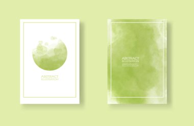 Suluboya elemanları ayarlanmış kartlar. Yeşil arka planda elle çizilmiş afiş öğesi.