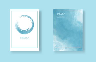 Suluboya elemanları ayarlanmış kartlar. Mavi arka planda elle çizilmiş afiş öğesi.