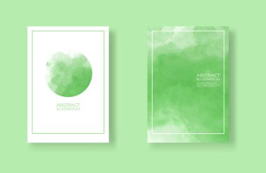 Suluboya elemanları ayarlanmış kartlar. Yeşil arka planda elle çizilmiş afiş öğesi.