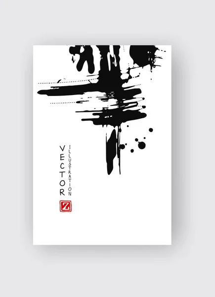 Schwarzer Pinselstrich auf weißem Hintergrund. Japanischer Stil. — Stockvektor