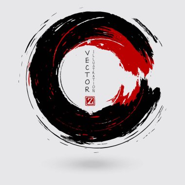 Siyah ve kırmızı mürekkep yuvarlak vuruş. Soyut vektör illüstrasyonu.