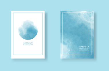 Suluboya elemanları ayarlanmış kartlar. Mavi arka planda elle çizilmiş afiş öğesi.