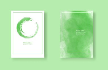 Suluboya elemanları ayarlanmış kartlar. Yeşil arka planda elle çizilmiş afiş öğesi.