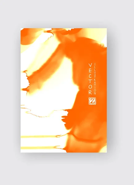 Pinceau à l'encre orange sur fond blanc. Style japonais. — Image vectorielle