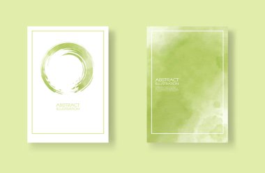 Suluboya elemanları ayarlanmış kartlar. Yeşil arka planda elle çizilmiş afiş öğesi.