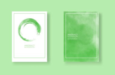 Suluboya elemanları ayarlanmış kartlar. Yeşil arka planda elle çizilmiş afiş öğesi.