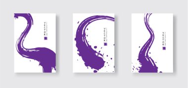 Beyaz arka planda mor mürekkep fırçası darbesi. Japon tarzı. Grunge dalgası lekelerinin vektör illüstrasyonu. Vektör fırçaları resimleme.