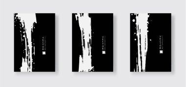 Siyah arka planda beyaz mürekkep fırçası darbesi. Japon tarzı. Grunge dalgası lekelerinin vektör illüstrasyonu. Vektör fırçaları resimleme.