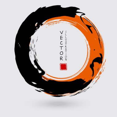 Beyaz arka planda siyah ve turuncu mürekkep. Japon tarzı. Grunge Circle lekelerinin vektör illüstrasyonu