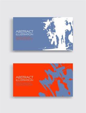 Beyaz arka planda kırmızı beyaz, mavi, fırça darbesi kartı. Japon tarzı. Grunge lekelerinin vektör illüstrasyonu