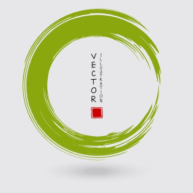 Beyaz arka planda yeşil mürekkep izi. Japon tarzı. Grunge Circle lekelerinin vektör illüstrasyonu