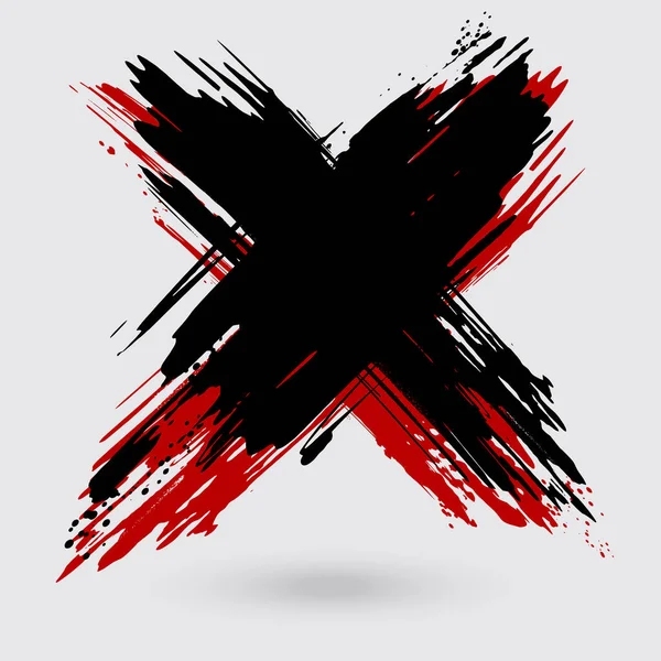 Encre Noire Rouge Trait Croix Sur Fond Blanc Style Japonais — Image vectorielle