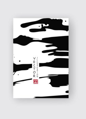 Beyaz arka planda siyah mürekkep fırçası darbesi. Japon tarzı. Grunge lekelerinin vektör illüstrasyonu