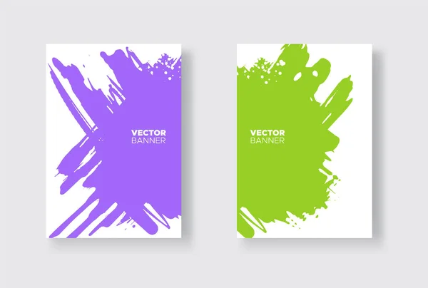 Set Diseño Abstracto Púrpura Verde Pintura Tinta Folleto Elemento Monocromo — Vector de stock