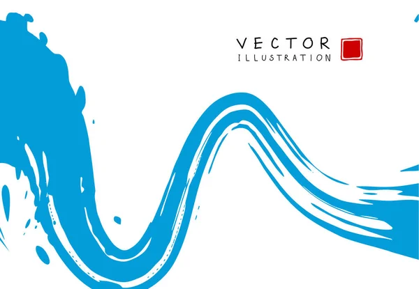 Absztrakt Tinta Háttér Kínai Japán Kalligráfia Művészet Stílus Kék Festék — Stock Vector