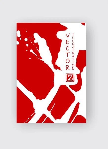 Witte Inkt Penseel Slag Rode Achtergrond Japanse Stijl Vector Illustratie — Stockvector