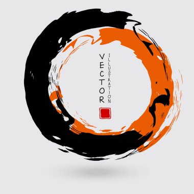 Beyaz arka planda siyah ve turuncu mürekkep. Japon tarzı. Grunge Circle lekelerinin vektör illüstrasyonu