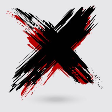 Beyaz arka planda siyah ve kırmızı mürekkep çarpıştı. Japon tarzı. Grunge haç lekelerinin vektör illüstrasyonu