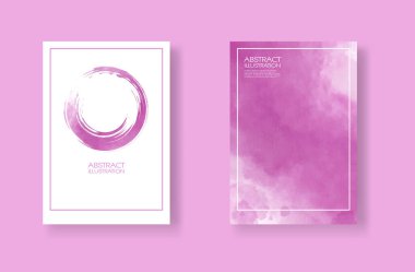 Suluboya elementli kartlar hazır. Tasarımınız için pembe arka planda elle çizilmiş afişler. Randevun için tasarım, kartpostal, pankart, logo. Vektör illüstrasyonu.