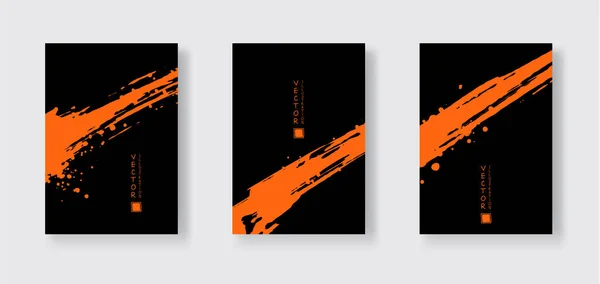 Мазка Оранжевой Тушью Чёрном Фоне Японский Стиль Векторная Иллюстрация Гранжевых — стоковый вектор