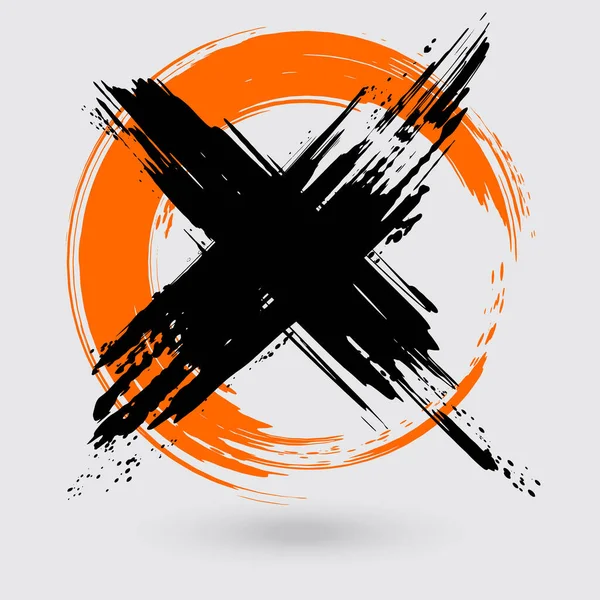 Encre Noire Orange Trait Croix Rond Sur Fond Blanc Style — Image vectorielle