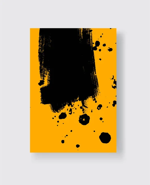 黄色の背景に黒インクブラシストローク グランジ汚れのベクトルイラスト — ストックベクタ