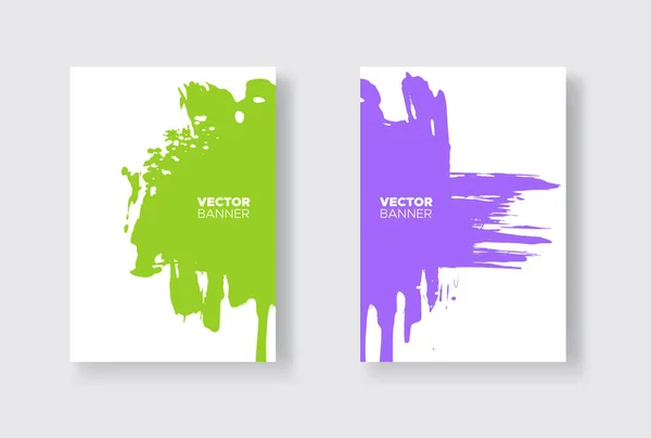 Ensemble Design Abstrait Violet Vert Peinture Encre Sur Brochure Élément — Image vectorielle