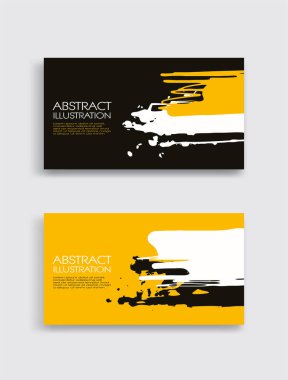 Beyaz arka planda siyah beyaz, sarı, fırça darbesi. Japon tarzı. Grunge lekelerinin vektör illüstrasyonu