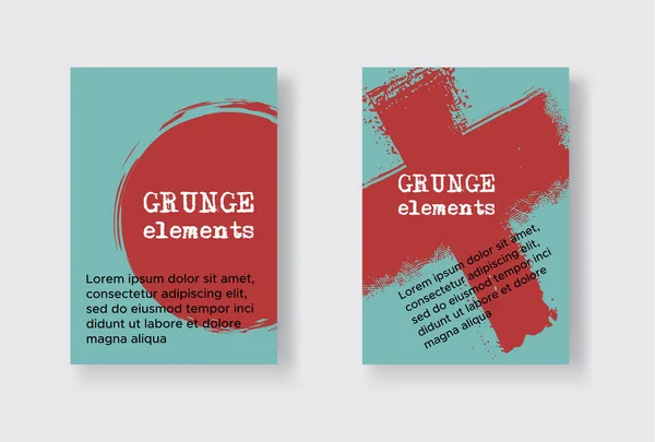 一套两个卷曲传单模板 小册子或横幅设计模板 摘要现代背景 Grunge Red Blue Distress Texture — 图库矢量图片