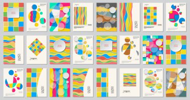 Soyut tasarım şablonları ayarlandı. Broşürler alışılmadık renkler tarzı şekillendirir. Eski çerçeveler ve arka planlar. Vektör İllüstrasyonu.