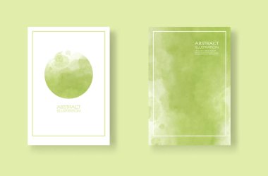 Suluboya elementli kartlar hazır. Tasarımınız için yeşil arkaplana elle çizilmiş pankartlar. Randevun için tasarım, kartpostal, pankart, logo. Vektör illüstrasyonu.