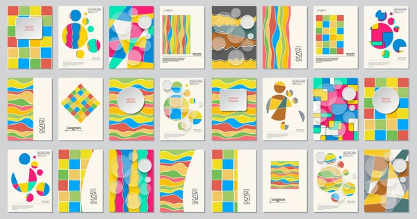 Soyut tasarım şablonları ayarlandı. Broşürler alışılmadık renkler tarzı şekillendirir. Eski çerçeveler ve arka planlar. Vektör İllüstrasyonu.