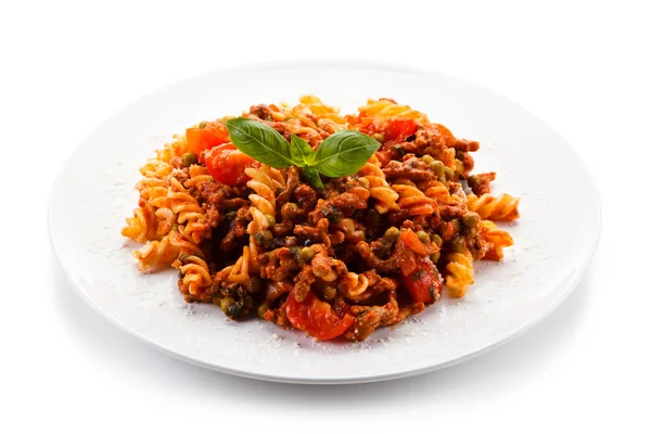 Pasta Con Carne Salsa Tomate Verduras — Foto de Stock