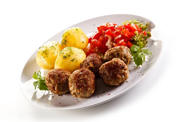 Roast Meatballs Potatoes Vegetables — Stock Photo, Image