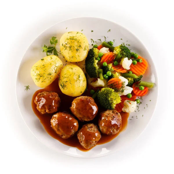 Roast Meatballs Potatoes Vegetables — Stock Photo, Image