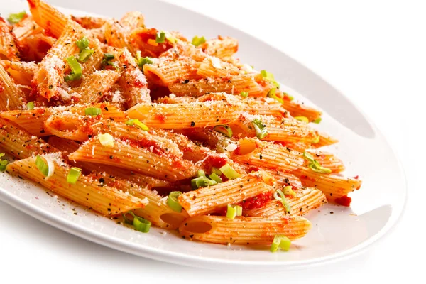 Penne Meat Tomato Sauce Vegetables — Stock Photo, Image