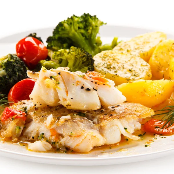 Fish Dish Roasted Fish Fillets Vegetables — Stock Photo, Image