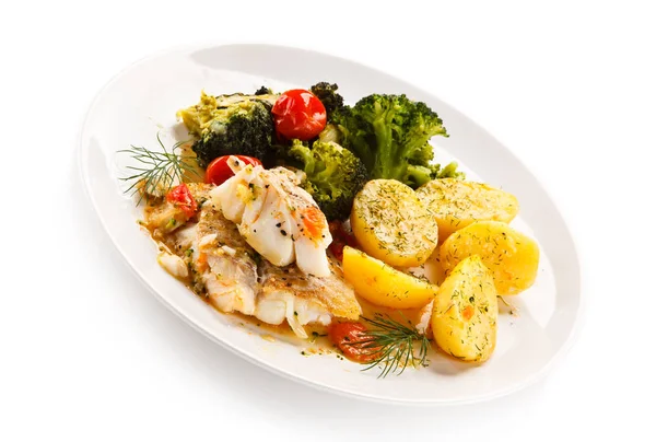 Fish Dish Roasted Fish Fillets Vegetables — Stock Photo, Image