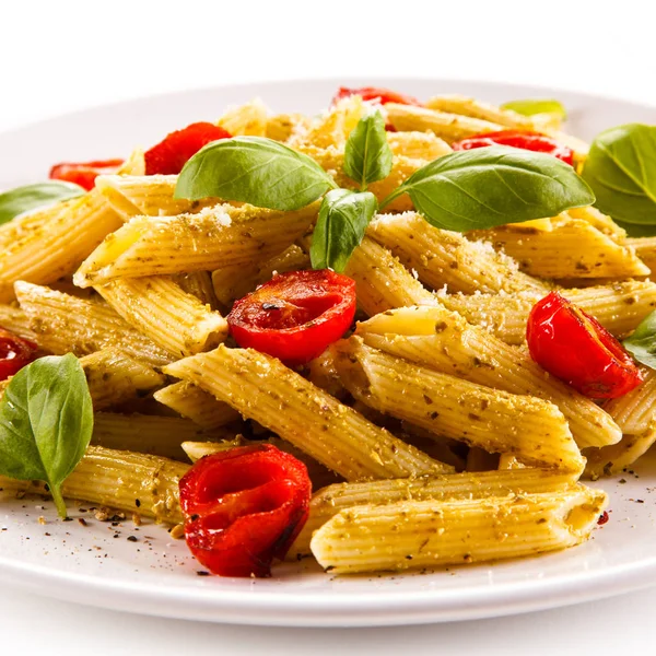 Penne Sos Pesto Warzywa — Zdjęcie stockowe