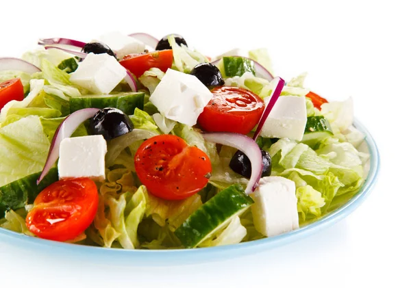 Detail View Greek Salad Served Bowl Isolated White Background — Stock Photo, Image