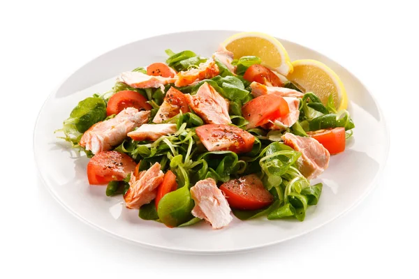 Salad Ham Vegetables White Plate — Stock Photo, Image