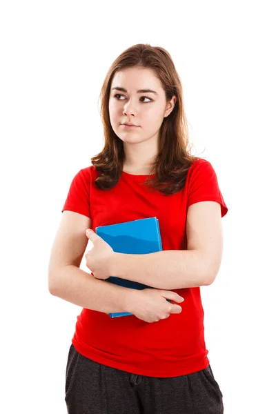 Student Girl Posing Holding Book Isolated White Background — Stock Photo, Image