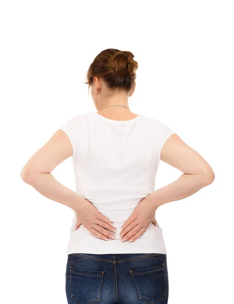 Rückansicht Einer Frau Mit Rückenschmerzen — Stockfoto