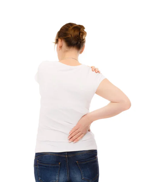 Rear View Woman Feeling Pain Back — Stock Photo, Image