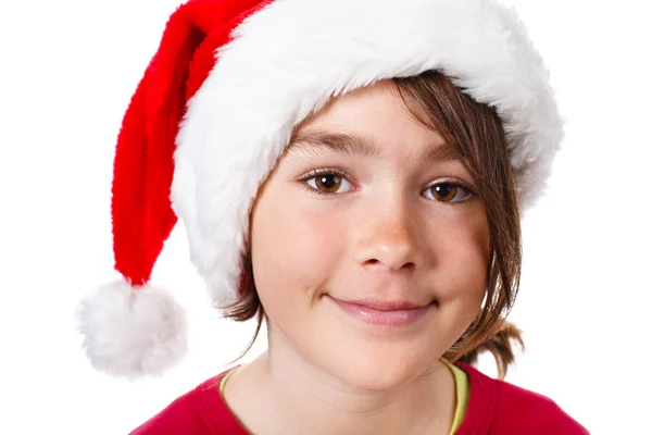 Schattig Meisje Kerstmuts Geïsoleerd Witte Achtergrond — Stockfoto