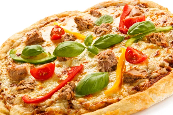 Italienische Pizza Mit Thunfisch Kirschtomaten Paprika Spinat Und Käse — Stockfoto