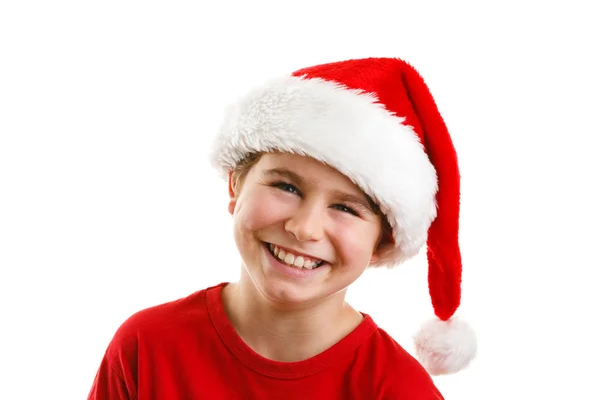 Vrolijke Jongen Kerstmuts Geïsoleerd Witte Achtergrond — Stockfoto