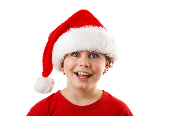 Surprised Boy Santa Hat Isolated White Background — Stock Photo, Image